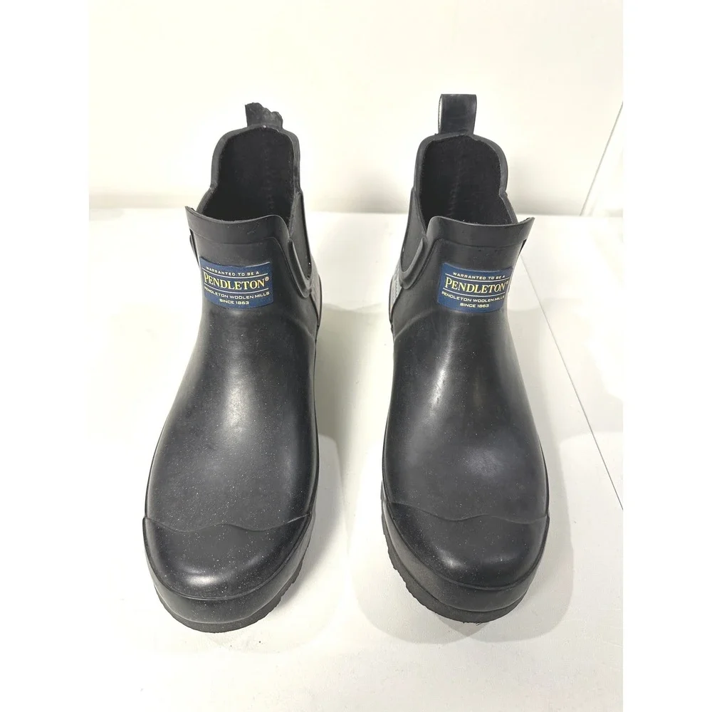 Pendleton Womens Black Harding Geometric Ankle Rain Boots Size 10 Waterproof‎